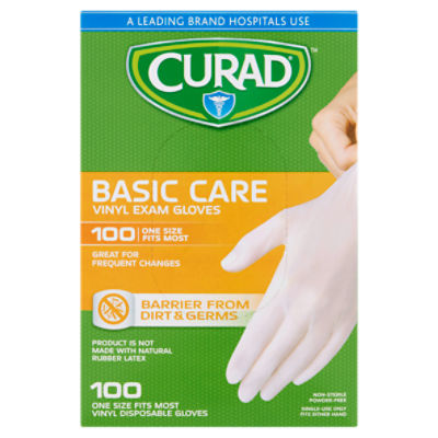 Curad Basic Care Vinyl Exam Gloves, 100 count The Fresh Grocer