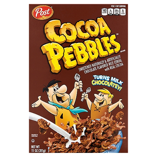 Post Cocoa Pebbles Chocolate Flavored Rice Cereal, 11 oz
Sweetened Naturally & Artificially Chocolate Flavored Rice Cereal with Real Cocoa