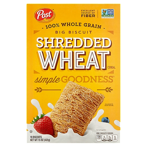 Post Shredded Wheat 100% Whole Grain Big Biscuit Cereal, 18 count, 15 oz