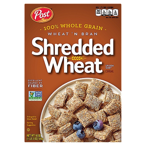 Post Shredded Wheat Wheat 'N Bran Cereal Spoon Size, 18 oz