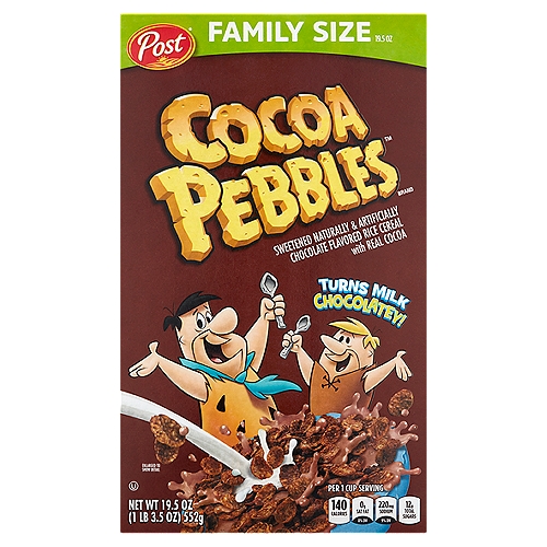 Post Cocoa Pebbles Sweetened Chocolate Flavored Rice Cereal Family Size, 19.5 oz