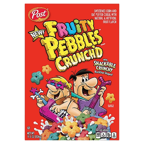 Post Fruity Pebbles Crunch'd Cereal with Snackable Crunchy Rockstar Shapes, 11.5 oz