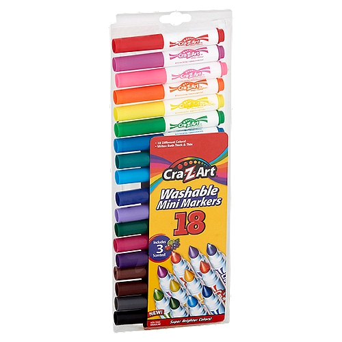 Cra-Z-Art Washable Mini Markers, 18 count
Cra-Z-Art® Washable Markers will wash easily from skin and most children's fabric with soap and water!