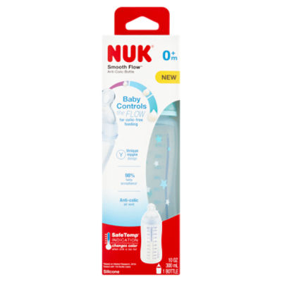 NUK Smooth Flow 10 oz Silicone Anti-Colic Bottle, 0+m