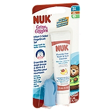 NUK Grins & Giggles Soft Infant 3-Sided Fingerbrush Set, 3+m