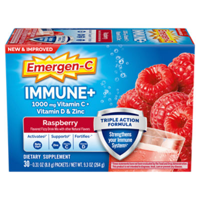 Emergen-C Immune+ Triple Action Vitamin C Powder, BetaVia (R), Raspberry- 30 Count