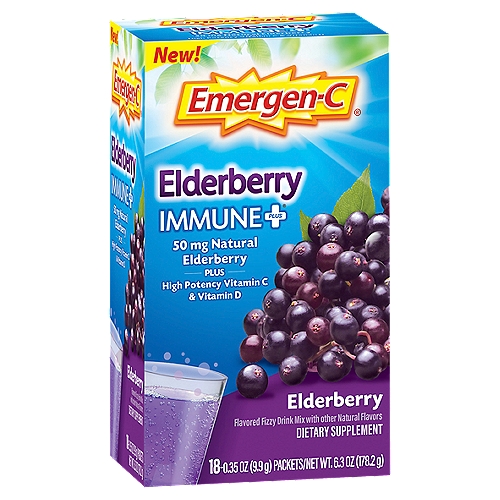 Emergen-C Immune Plus Elderberry Dietary Supplement, 0.35 oz, 18 count
Your favorite fizzy drink mix has taken a botanical twist - infused with the goodness of natural elderberry!
Support your immune system with a dose of 1000 mg vitamin C plus vitamin D and zinc.*
All that goodness blended with a naturally flavored elderberry burst! Yum!
*This statement has not been evaluated by the Food and Drug Administration. This product is not intended to diagnose, treat, cure, or prevent any disease.