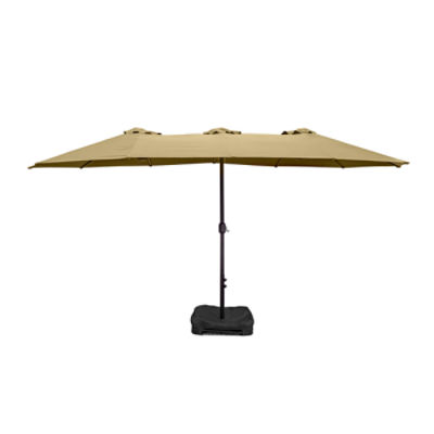 TDC USA Inc. 15' Twin Umbrella with Sandbag Base. Beige