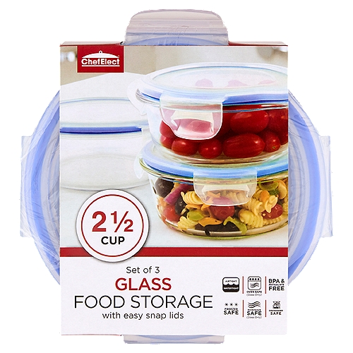 ChefElect 2 1/2 Cup Glass Round Food Storage Containers, 3 count