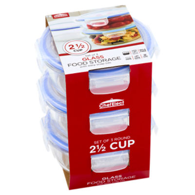 ChefElect 2 1/2 Cup Glass Round Food Storage Containers, 3 count