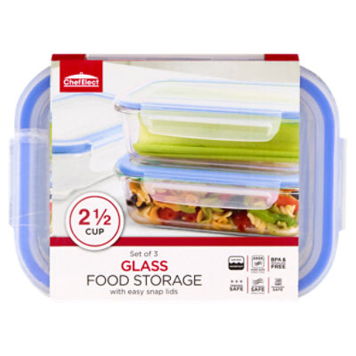 ChefElect 2 Cup Glass Square Food Storage Containers, 3 count