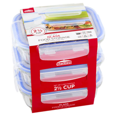 ChefElect 2 Cup Glass Square Food Storage Containers, 3 count