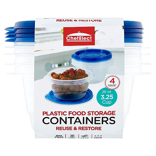 Chef Elect 3.25 Cup Plastic Food Storage Containers, 4 count