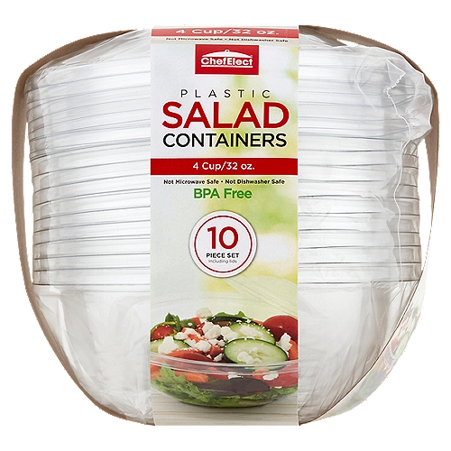 Chef Elect 32 oz Plastic Salad Containers, 10 count