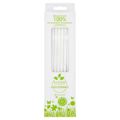 Eco-Friendly Compostable Flex-Straws, 50 count