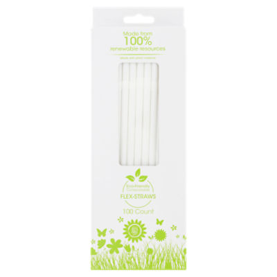 Eco-Friendly Compostable Flex-Straws, 100 count