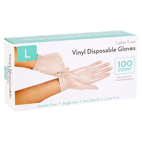  Vinyl Disposable Gloves, L, 100 count