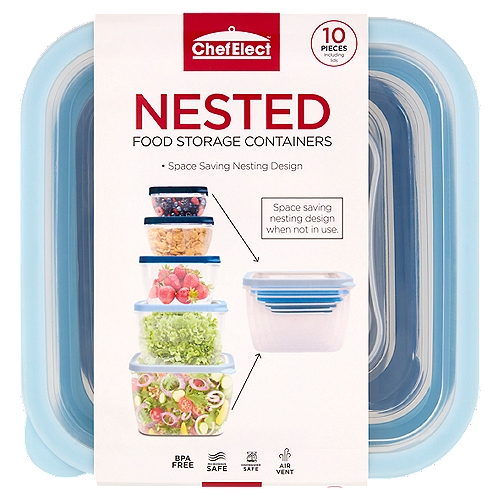 ChefElect Nested Food Storage Containers, 10 count