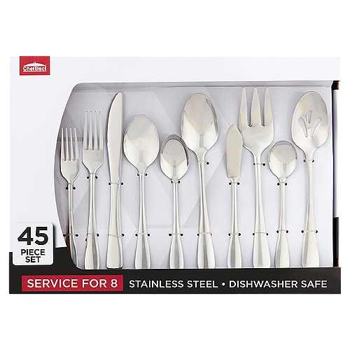 ChefElect Service for 8 Stainless Steel Flatware Set, 45 each