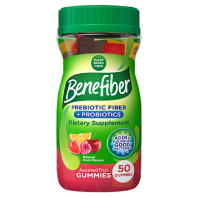 Benefiber Prebiotic Fiber Supplement Gummies with Probiotics for Digestive Health, Assorted Fruit Flavors - 50 Count