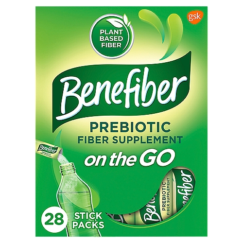 Benefiber On the Go Prebiotic Fiber Supplement Powder for Digestive Health - 28 Sticks (3.92 Oz)
• One package of 28 unflavored powder stick packs of Benefiber On the Go Prebiotic Fiber Supplement Powder for Digestive Health
• Daily fiber powder supplement that nourishes the growth of good bacteria that exist naturally in your gut to help you maintain good digestive health (1)
• Prebiotic fiber powder that contains no sugar, gluten or artificial flavors
• Benefiber prebiotic supplement made with wheat dextrin
• Unflavored fiber powder that dissolves clear and completely in your favorite foods and beverages (2)
• Three times daily, mix the contents of a prebiotic powder stick into a non-carbonated beverage or soft food and stir well until fully dissolved, for age 12 years and older

Nourishes Good Bacteria*

Maintaining good digestive health by getting the fiber you need just got easier.*

Benefiber Stick Packs are convenient, pre-measured, single serving sticks.

What is Prebiotic Fiber?
Prebiotic fiber strengthens and nourishes the good bacteria in your gut to support an environment for good digestive health. What's good for your gut is good for you.*
*These statements have not been evaluated by the Food and Drug Administration. This product is not intended to diagnose, treat, cure, or prevent any disease.

Benefiber dissolves completely in your beverages and foods - water, coffee, yogurt, whatever you desire†.
Benefiber is non-GMO.
†Not recommended for carbonated beverages.