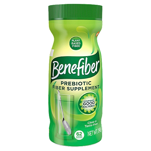 Benefiber Daily Prebiotic Fiber Supplement Powder for Digestive Health, Daily Fiber Powder - 8.7 Oz
• One 8.7-ounce bottle of unflavored Benefiber Daily Prebiotic Fiber Supplement Powder for Digestive Health
• Daily fiber powder supplement to support good digestive health (1)
• Prebiotic supplement that nourishes the good bacteria in your gut (1) 
• Dietary fiber powder made with wheat dextrin
• This is an unflavored fiber drink supplement with no gluten, sugar or artificial flavors
• Dissolves clear and completely, allowing you to mix it into your favorite foods and beverages (2)
• Stir two teaspoons into four to eight ounces of a non-carbonated beverage or soft food three times daily, for ages 12 years and older

Benefiber is 100% natural prebiotic fiber.

What is Prebiotic Fiber?
Prebiotic fiber strengthens and nourishes the good bacteria in your gut to support an environment for good digestive health. What's good for your gut is good for you.*
*These statements have not been evaluated by the Food and Drug Administration. This product is not intended to diagnose, treat, cure, or prevent any disease.

Benefiber dissolves completely in your beverages and foods - water, coffee, yogurt, whatever you desire†.
†Not recommended for carbonated beverages.