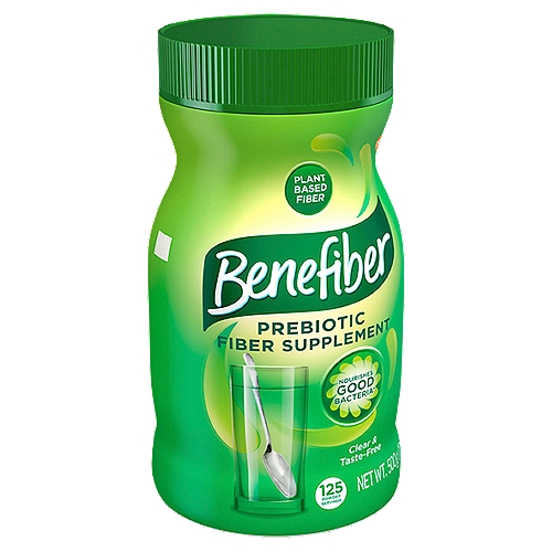 Benefiber Daily Prebiotic Fiber Supplement Powder for Digestive Health, Daily Fiber Powder - 17.6 Oz
• One 17.6-ounce bottle of unflavored Benefiber Daily Prebiotic Fiber Supplement Powder for Digestive Health
• Daily fiber powder supplement to support good digestive health (1)
• Prebiotic supplement that nourishes the good bacteria in your gut (1) 
• Dietary fiber powder made with wheat dextrin
• This is an unflavored fiber drink supplement with no gluten, sugar or artificial flavors
• Dissolves clear and completely, allowing you to mix it into your favorite foods and beverages (2)
• Stir two teaspoons into four to eight ounces of a non-carbonated beverage or soft food three times daily, for ages 12 years and older

Benefiber is a plant based prebiotic fiber.

What is Prebiotic Fiber?
Prebiotic fiber strengthens and nourishes the good bacteria in your gut to support an environment for good digestive health. What's good for your gut is good for you.*
*These statements have not been evaluated by the Food and Drug Administration. This product is not intended to diagnose, treat, cure, or prevent any disease.

Benefiber dissolves completely in your beverages and foods - water, coffee, yogurt, whatever you desire†.
†Not recommended for carbonated beverages.