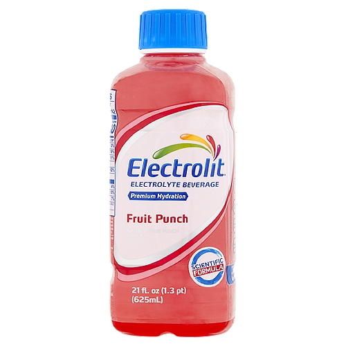 Electrolit Fruit Punch Electrolyte Beverage, 21 fl oz
6 Ions - Ions allows electrolyte absorption.
Mg - Magnesium *helps avoiding cramps.
K - Potassium *helps avoiding muscle spasm.
Ca - Calcium *helps metabolic process.
Sodium glucose - Sodium-glucose *facilitates hydration process.
Sodium lactate - Sodium lactate *helps to prevent acid buildup.
*In healthy individuals.