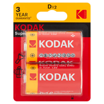 Kodak Super Heavy Duty 1.5V D Zinc Batteries, 2 count, 2 Each