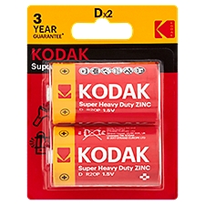 Kodak Super Heavy Duty 1.5V D Zinc, Batteries, 2 Each
