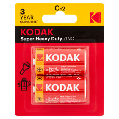 Kodak Super Heavy Duty 1.5V C Zinc Batteries, 2 count