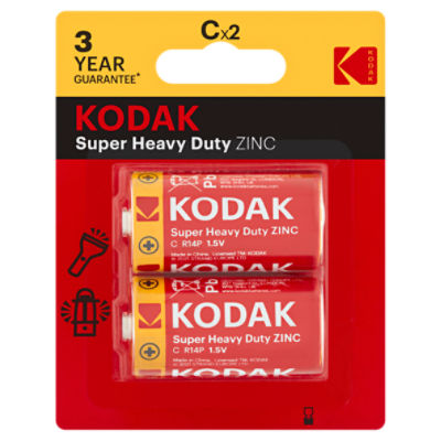 Kodak Super Heavy Duty 1.5V C Zinc Batteries, 2 count