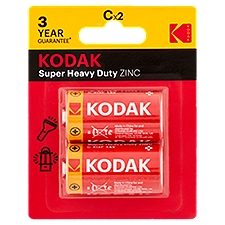 Kodak Super Heavy Duty 1.5V C Zinc Batteries, 2 count, 2 Each