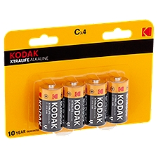 Kodak Xtralife Alkaline 1.5V C, Batteries, 4 Each