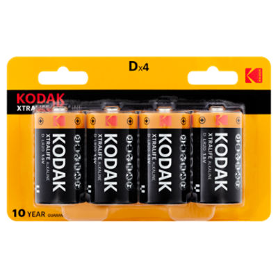 Kodak Xtralife Alkaline 1.5V D Batteries, 4 count