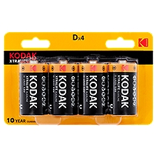 Kodak Xtralife Alkaline 1.5V D Batteries, 4 count