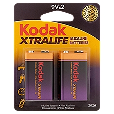 Kodak Xtralife 9V Alkaline Batteries, 2 count