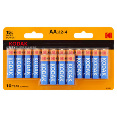 Kodak Max Super Alkaline 1.5V AA Batteries, 16 count, 16 Each
