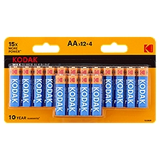 Kodak Max Super Alkaline 1.5V AA Batteries, 16 count, 16 Each