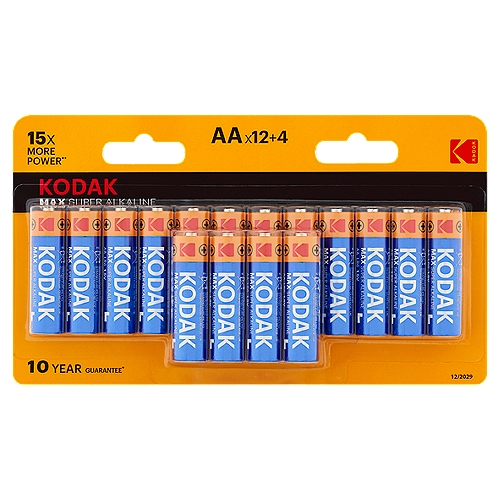 Kodak Max Super Alkaline 1.5V AA Batteries, 16 count