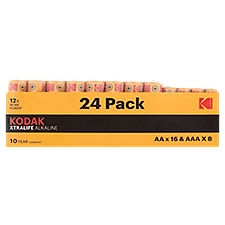 Kodak Xtralife Alkaline 1.5V AA and AAA Batteries, 24 count, 24 Each