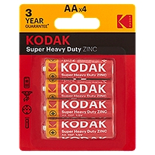 Kodak Super Heavy Duty 1.5V AA Zinc Batteries, 4 count, 4 Each