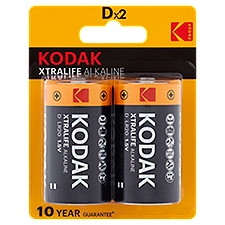 Kodak Xtralife Alkaline 1.5V D, Batteries, 2 Each