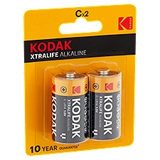 Kodak Xtralife Alkaline 1.5V C, Batteries, 2 Each