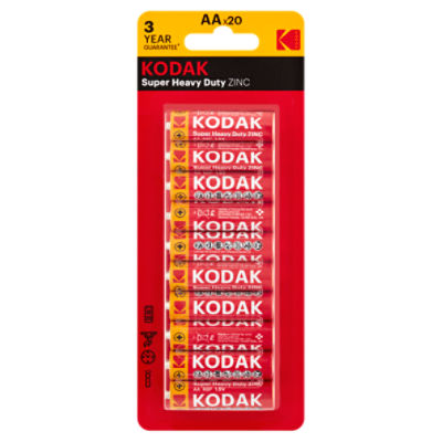 Kodak Super Heavy Duty Zinc 1.5V AA Batteries, 20 count, 20 Each