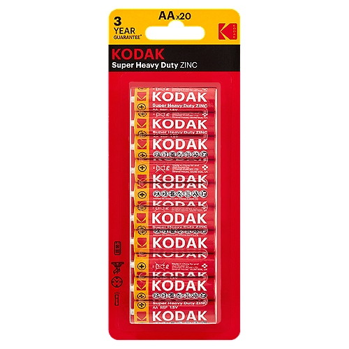 Kodak Super Heavy Duty Zinc 1.5V AA Batteries, 20 count