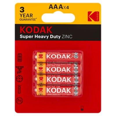 Kodak Super Heavy Duty Zinc 1.5V AAA Batteries, 4 count, 4 Each