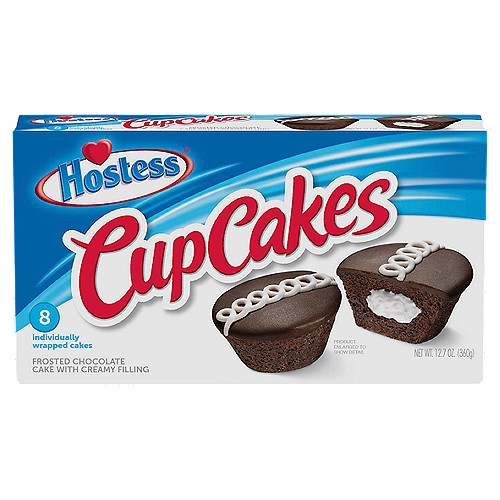 Hostess Cup Cakes, 8 count, 12.7 oz
Frosted Chocolate Cake with Creamy Filling

America's #1 cupcake!*
*Based on independent national retail sales data