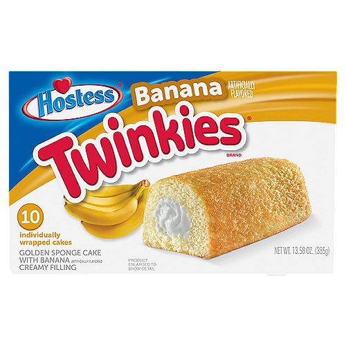 Hostess Twinkies Golden Sponge Cake with Banana Creamy Filling, 10 count, 13.58 oz