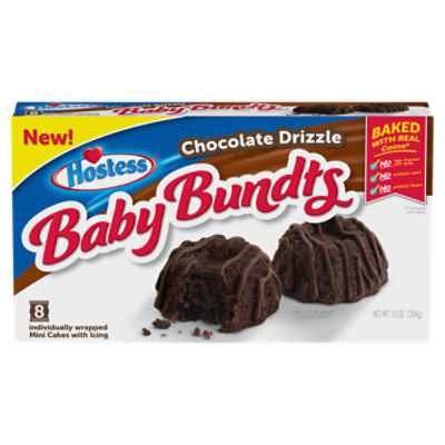 Hostess Baby Bundts Chocolate Drizzle Mini Cakes with Icing, 8 count